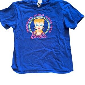 Barbie Graphic T-Shirt Girls Youth L (11-12) Blue Retro Logo Crewneck